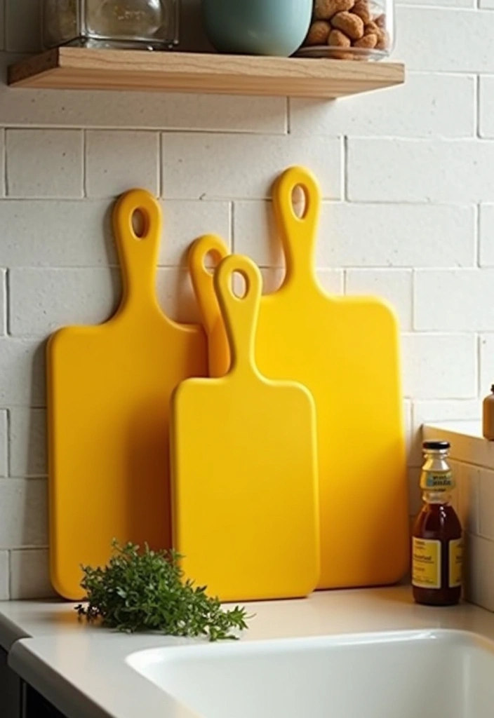 Maximize Style: 45 Tips How to Decorate a Compact Kitchen with Bright Yellow Accents! - 11. Yellow Cutting Boards