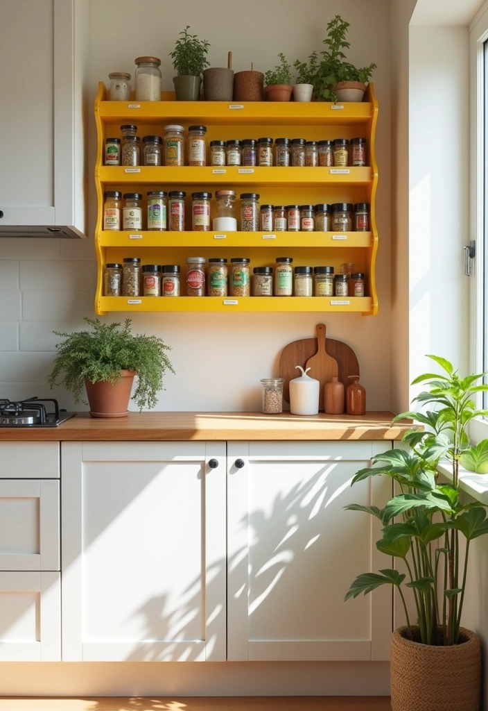 Maximize Style: 45 Tips How to Decorate a Compact Kitchen with Bright Yellow Accents! - 14. Yellow Spice Racks