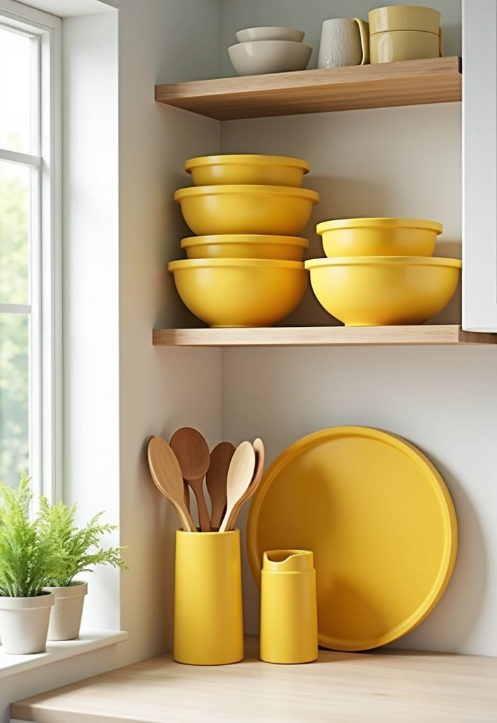 Maximize Style: 45 Tips How to Decorate a Compact Kitchen with Bright Yellow Accents! - 2. Stylish Yellow Kitchenware