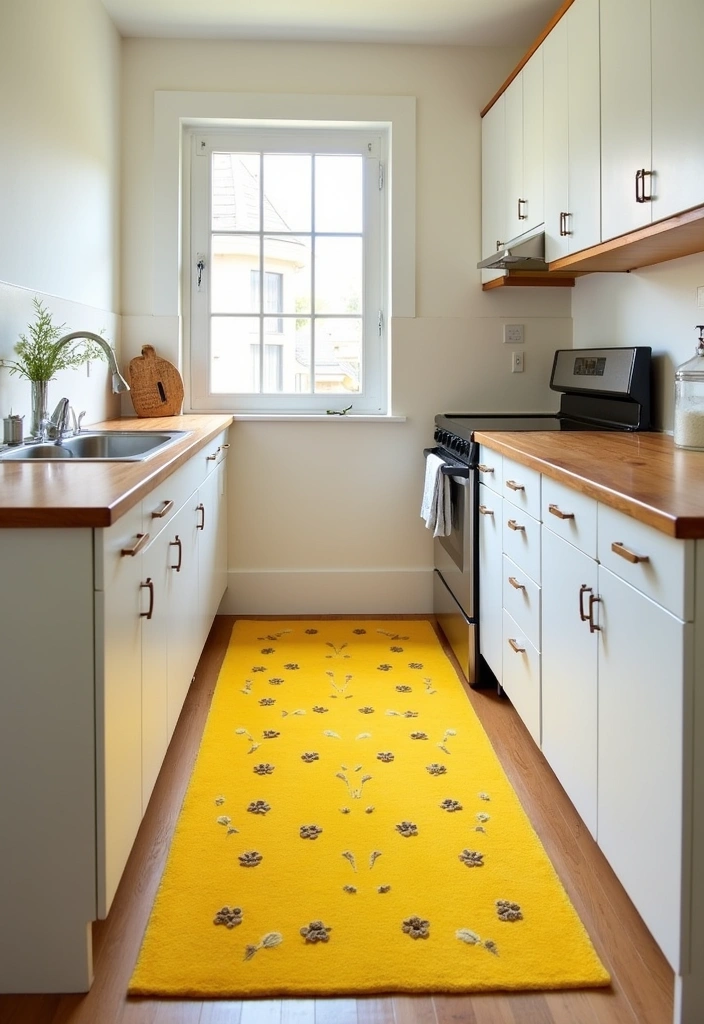 Maximize Style: 45 Tips How to Decorate a Compact Kitchen with Bright Yellow Accents! - 7. Yellow Kitchen Rugs