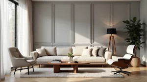 Modern Wall Panel Design for Living Rooms: 21 Sleek Gray Panels with Mid-Century Furniture!
