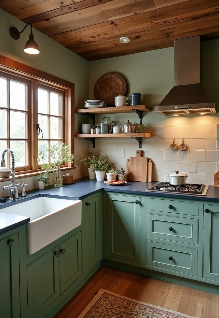 Navy and Sage Green: 21 Creative Ideas for Perfect Color Pairing in Every Room for 2025 - 11. Rustic Kitchen Charm