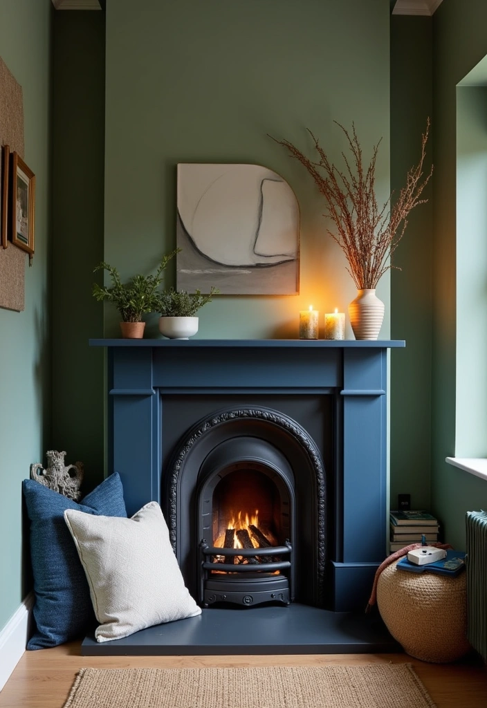 Navy and Sage Green: 21 Creative Ideas for Perfect Color Pairing in Every Room for 2025 - 15. Cozy Fireplace Nook