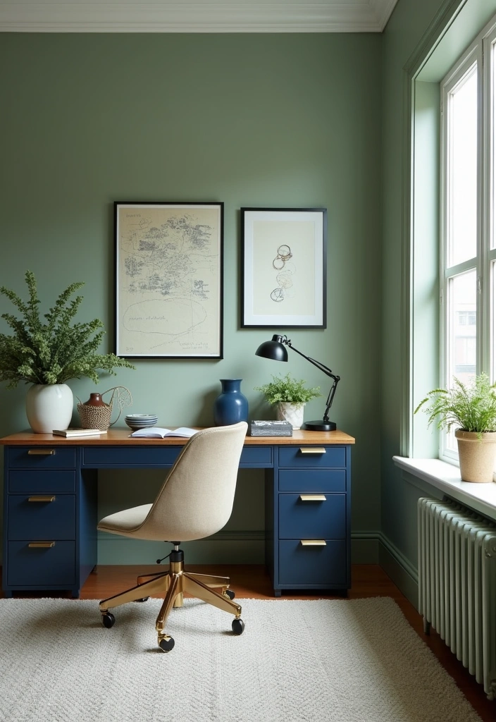 Navy and Sage Green: 21 Creative Ideas for Perfect Color Pairing in Every Room for 2025 - 5. A Stylish Home Office