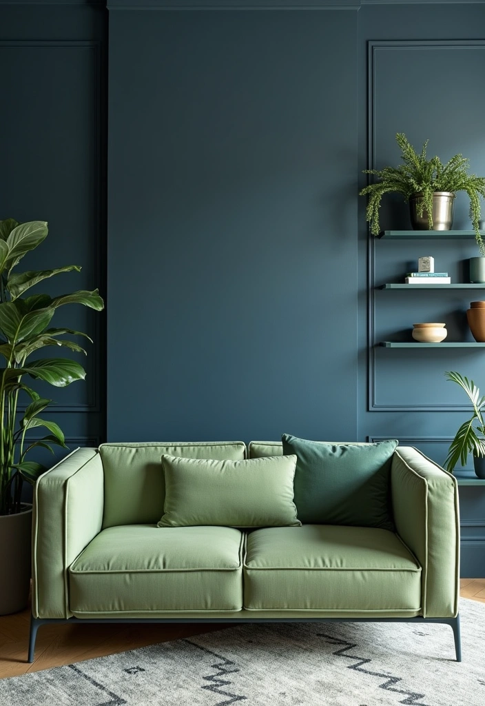 Navy and Sage Green: 21 Creative Ideas for Perfect Color Pairing in Every Room for 2025 - 8. Modern Living Room Accent Wall