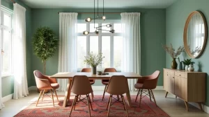Revamp Your Dining Room: 19 Cozy Sage and Blue Tones with a Modern Table and Ceiling Design!