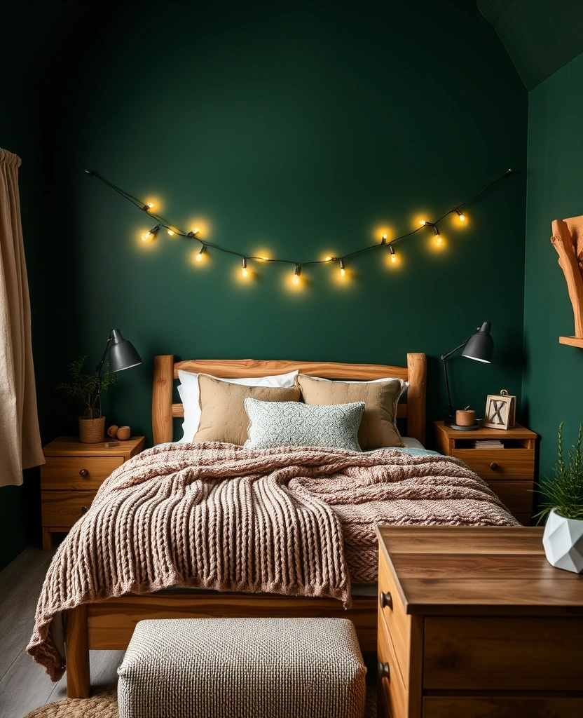 Transform Your Space: 19 Luxe Green Bedroom Paint Ideas with Stylish Furniture and Accents! - 16. Enchanted Forest Green Retreat