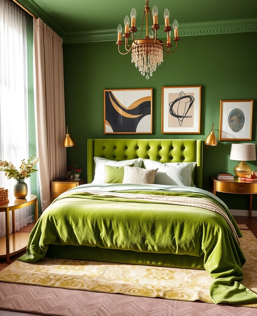 Transform Your Space: 19 Luxe Green Bedroom Paint Ideas with Stylish Furniture and Accents! - 19. Exquisite Pistachio Paradise