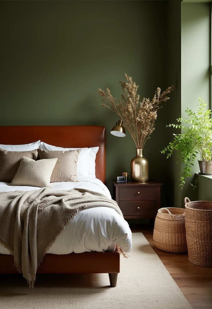 Transform Your Space: 19 Luxe Green Bedroom Paint Ideas with Stylish Furniture and Accents! - 4. Luxe Olive Oasis