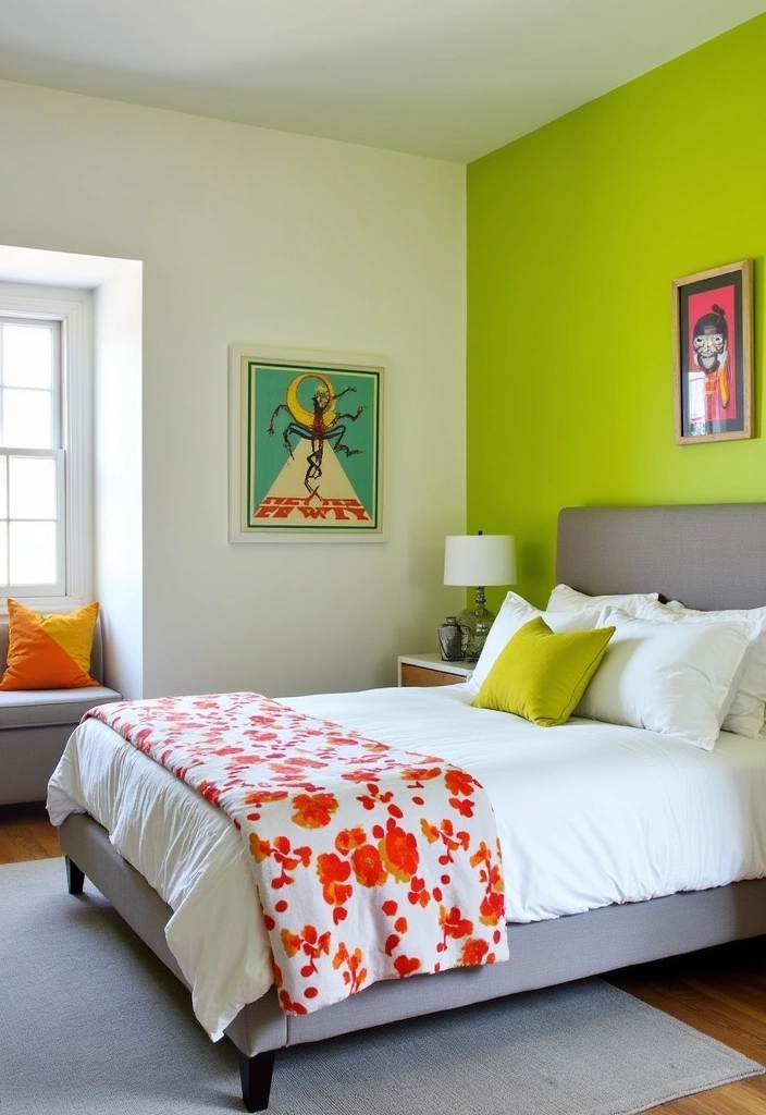 Transform Your Space: 19 Luxe Green Bedroom Paint Ideas with Stylish Furniture and Accents! - 5. Vibrant Lime Splash