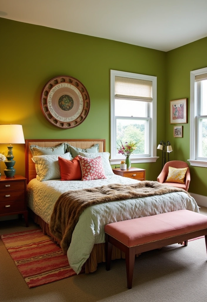 Transform Your Space: 19 Luxe Green Bedroom Paint Ideas with Stylish Furniture and Accents! - 9. Chic Avocado Accent