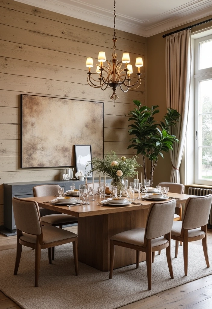 21 Elegant Paintable Wall Trim Ideas for Large Dining Rooms: Use Warm Beige and Cream! - 10. Vintage Plank Wall