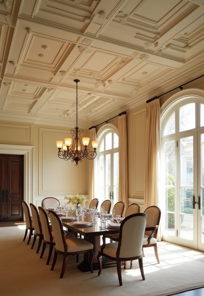 21 Elegant Paintable Wall Trim Ideas for Large Dining Rooms: Use Warm Beige and Cream! - 11. Elegant Coffered Ceilings