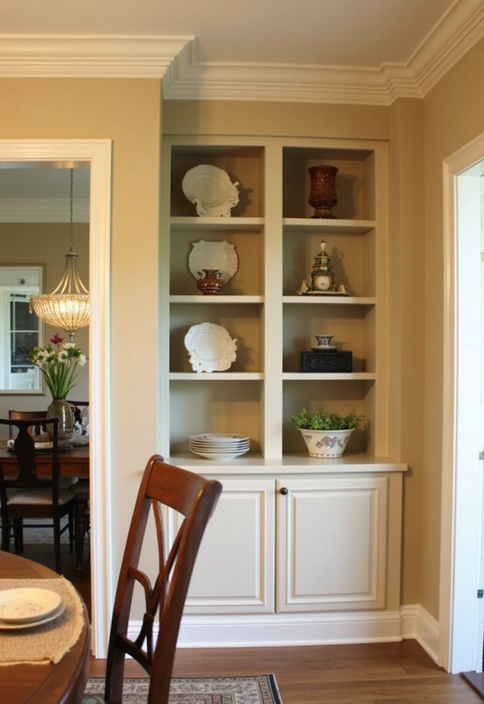 21 Elegant Paintable Wall Trim Ideas for Large Dining Rooms: Use Warm Beige and Cream! - 12. Custom Built-In Cabinets