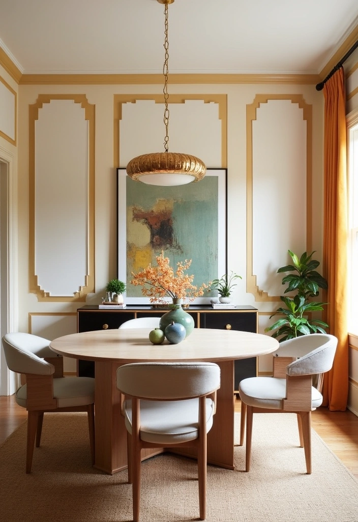 21 Elegant Paintable Wall Trim Ideas for Large Dining Rooms: Use Warm Beige and Cream! - 18. Bold Geometric Patterns