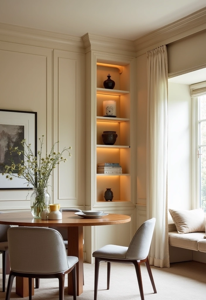 21 Elegant Paintable Wall Trim Ideas for Large Dining Rooms: Use Warm Beige and Cream! - 21. Unique Multi-Functional Trim
