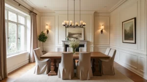 21 Elegant Paintable Wall Trim Ideas for Large Dining Rooms: Use Warm Beige and Cream!