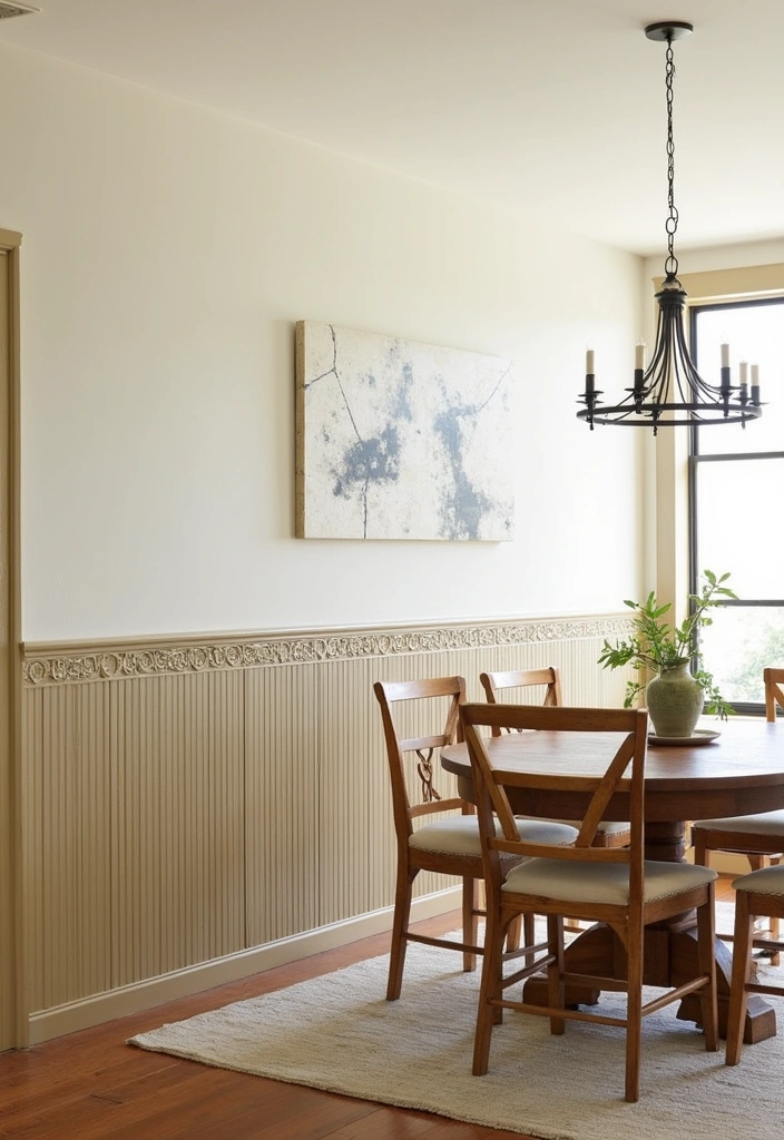 21 Elegant Paintable Wall Trim Ideas for Large Dining Rooms: Use Warm Beige and Cream! - 7. Intricate Beadboard