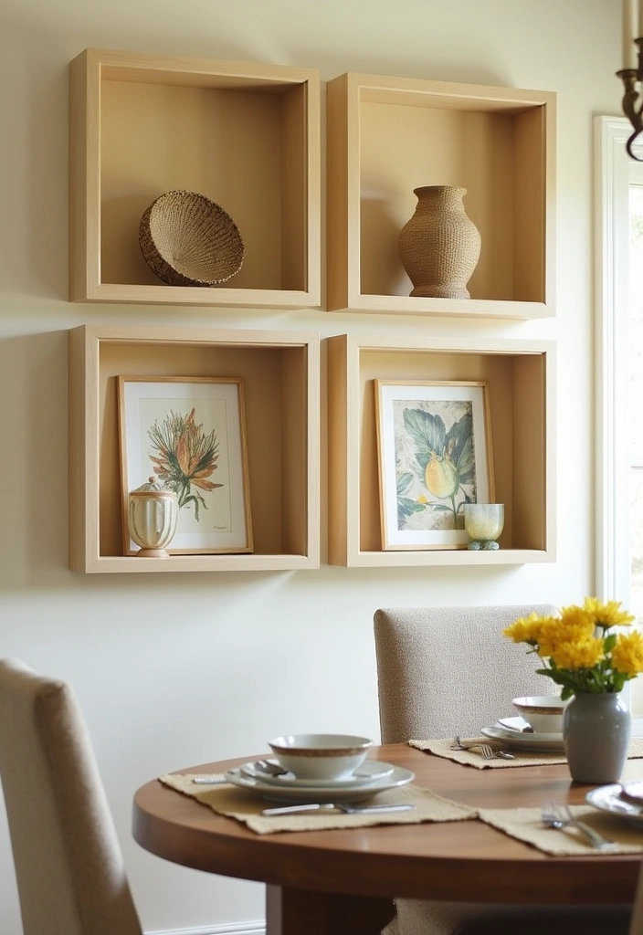 21 Elegant Paintable Wall Trim Ideas for Large Dining Rooms: Use Warm Beige and Cream! - 8. Stylish Shadow Boxes