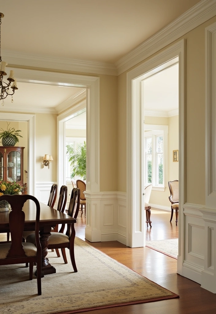 21 Elegant Paintable Wall Trim Ideas for Large Dining Rooms: Use Warm Beige and Cream! - 9. Layered Trim Details