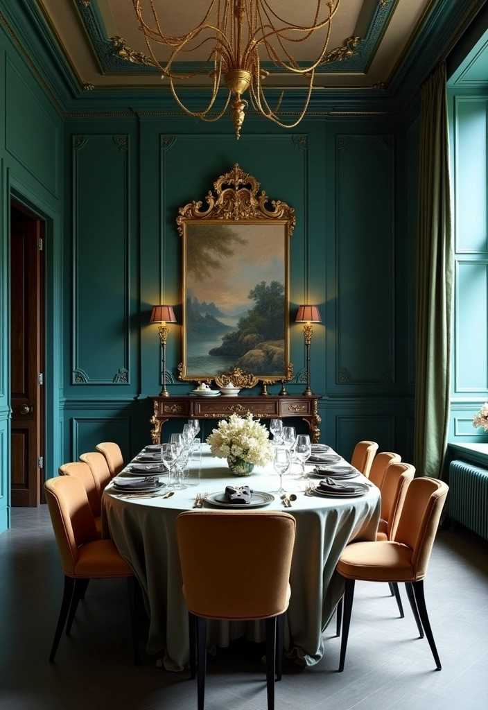 Transform Your Dining Room: 21 Gorgeous Wall Colors That Complement Gray Floors! - 11. Deep Teal: A Jewel Tone Delight