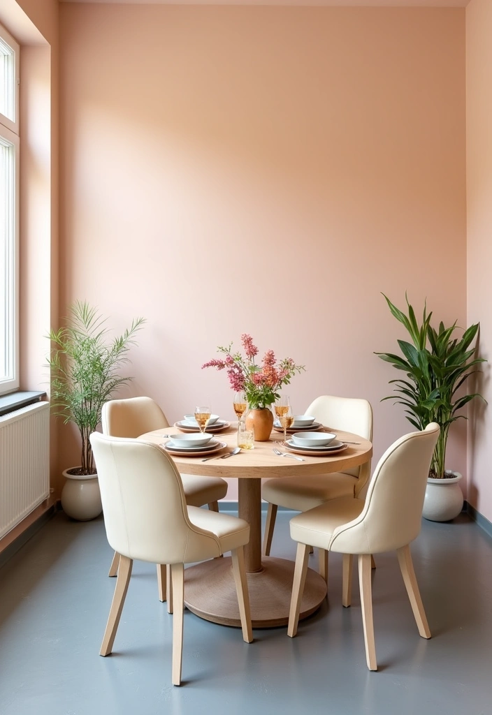 Transform Your Dining Room: 21 Gorgeous Wall Colors That Complement Gray Floors! - 15. Pale Peach: Soft and Inviting