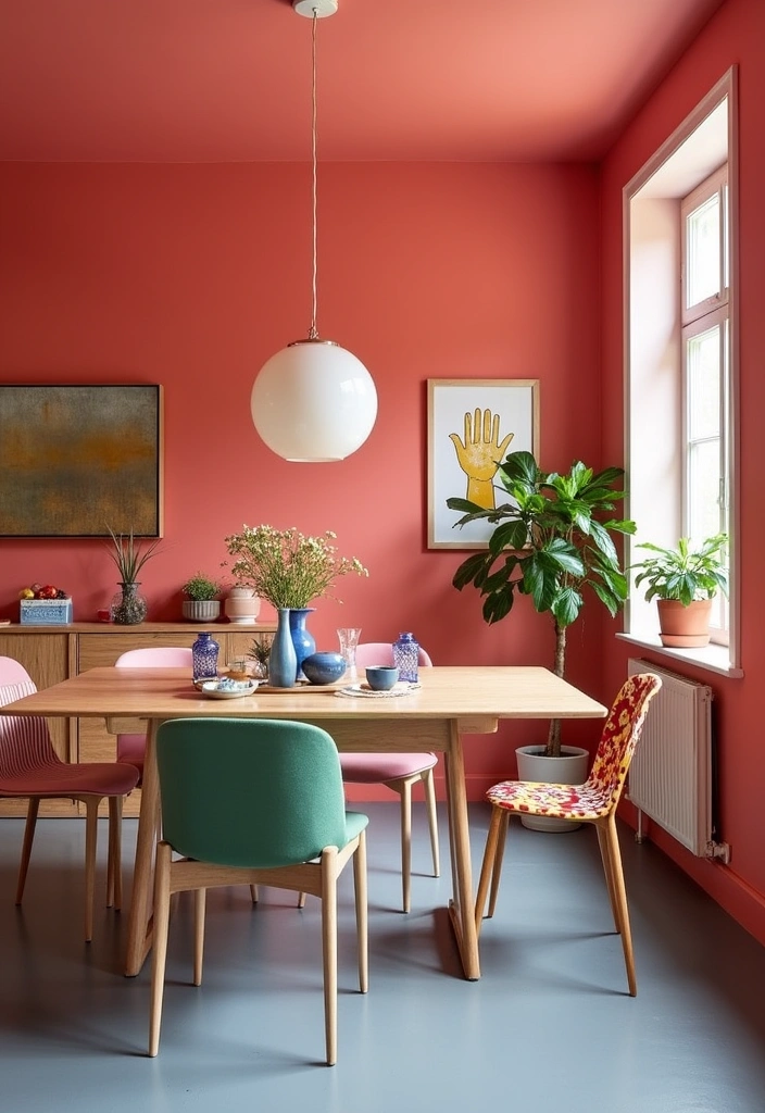 Transform Your Dining Room: 21 Gorgeous Wall Colors That Complement Gray Floors! - 17. Vibrant Coral: A Pop of Color