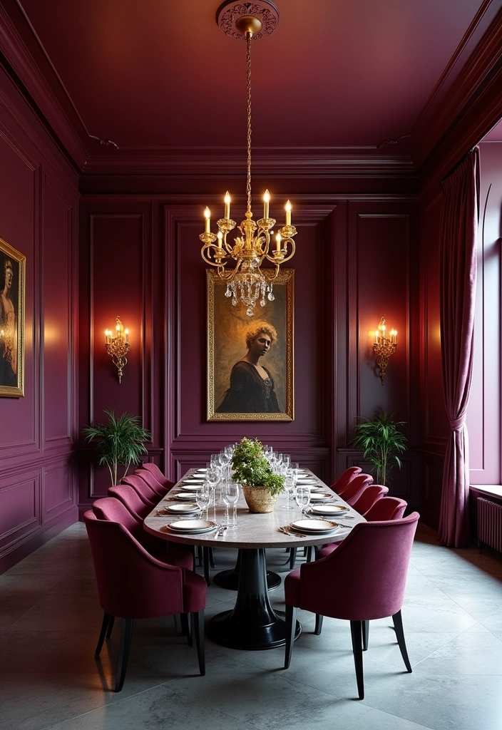 Transform Your Dining Room: 21 Gorgeous Wall Colors That Complement Gray Floors! - 19. Deep Plum: Bold and Dramatic