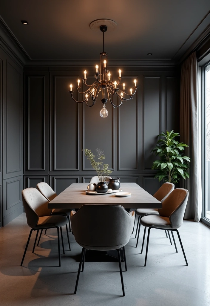 Transform Your Dining Room: 21 Gorgeous Wall Colors That Complement Gray Floors! - 2. Charcoal Gray: Monochrome Elegance