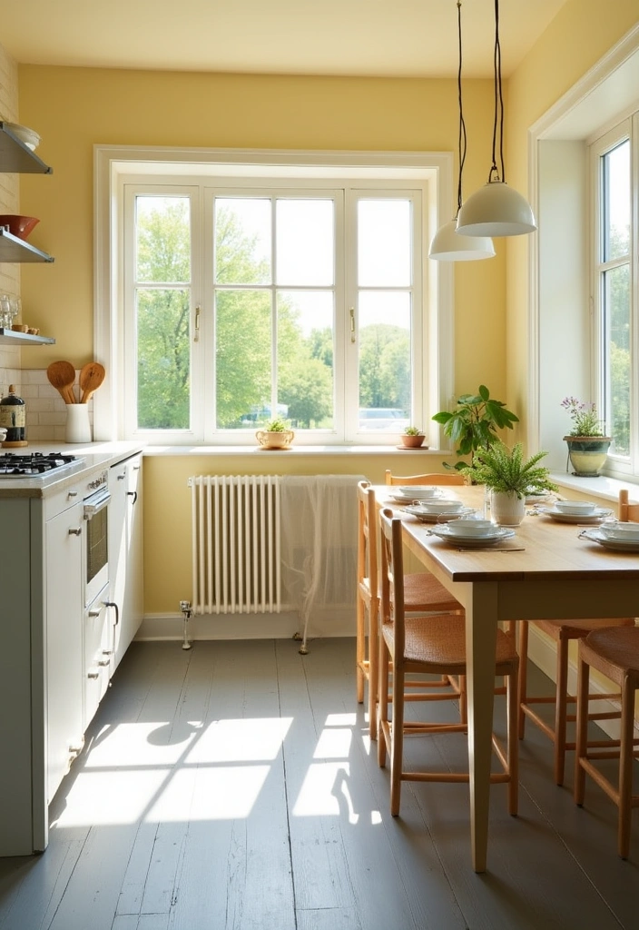 Transform Your Dining Room: 21 Gorgeous Wall Colors That Complement Gray Floors! - 20. Pale Yellow: Light and Cheerful