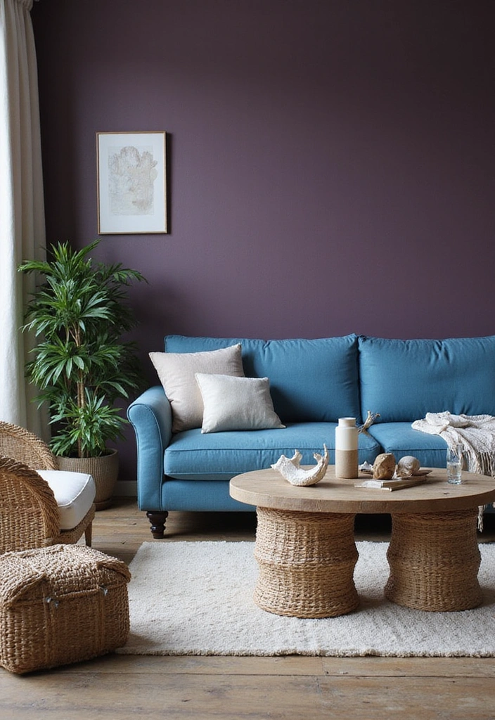 15 Elegant Blue Couch Living Room Ideas Featuring Dark Plum Walls for a Dramatic Flair! - 1. Coastal Chic Retreat