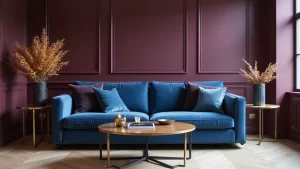 15 Elegant Blue Couch Living Room Ideas Featuring Dark Plum Walls for a Dramatic Flair!