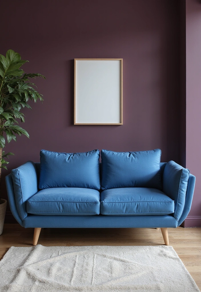 15 Elegant Blue Couch Living Room Ideas Featuring Dark Plum Walls for a Dramatic Flair! - 4. Minimalist Serenity