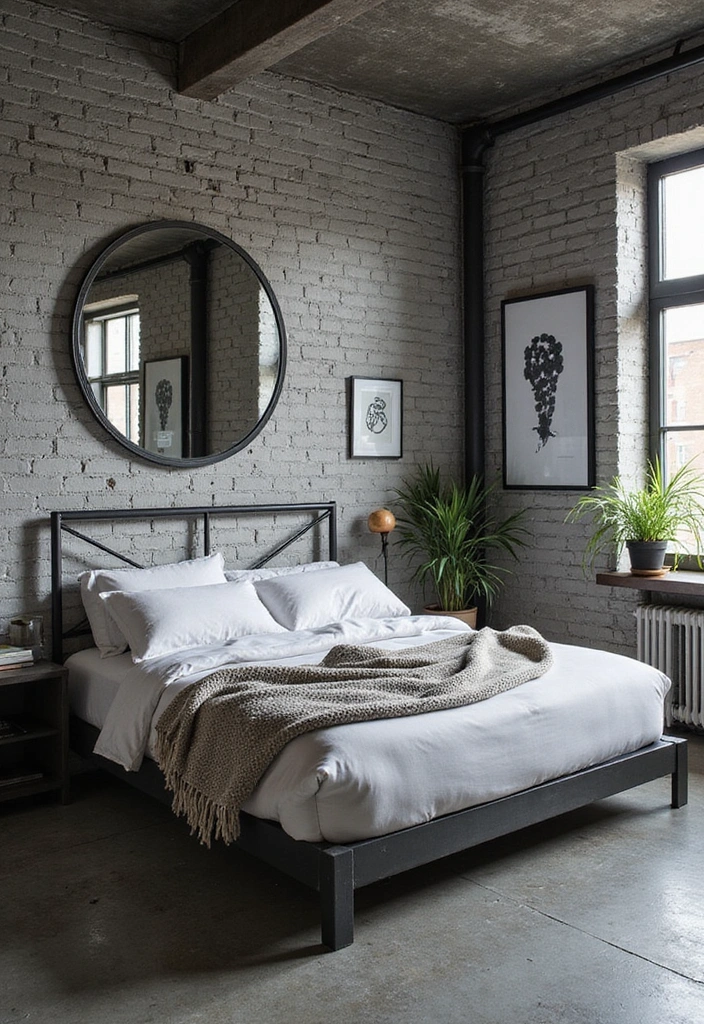 15 Sophisticated Grey Bedroom Ideas for Men: Stylish Solutions for Compact Spaces! - 1. Industrial Chic with Grey Exposed Brick