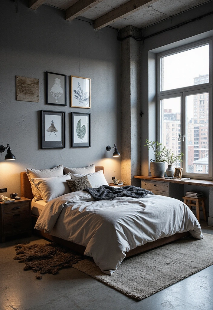 15 Sophisticated Grey Bedroom Ideas for Men: Stylish Solutions for Compact Spaces! - 10. Urban Loft Style