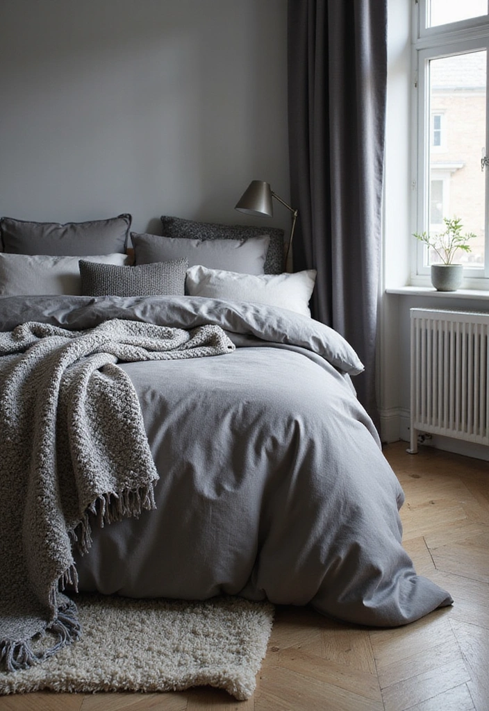 15 Sophisticated Grey Bedroom Ideas for Men: Stylish Solutions for Compact Spaces! - 11. Layered Grey Textiles