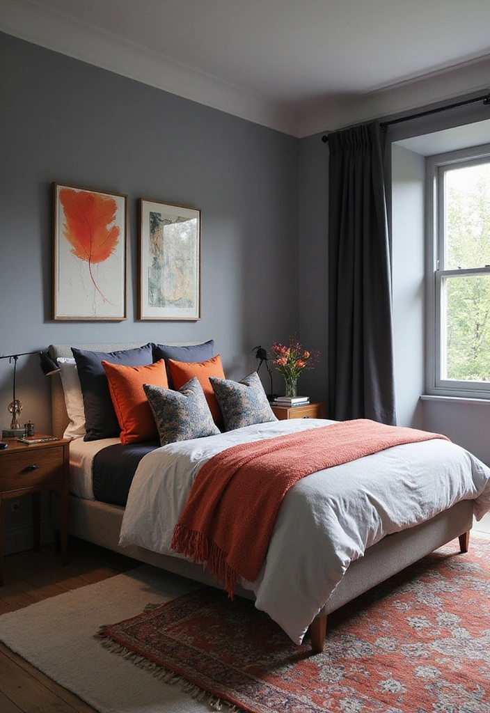 15 Sophisticated Grey Bedroom Ideas for Men: Stylish Solutions for Compact Spaces! - 8. Grey with Pops of Color