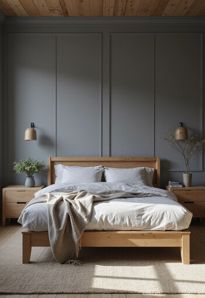 15 Sophisticated Grey Bedroom Ideas for Men: Stylish Solutions for Compact Spaces! - 9. Grey and Wood Combination