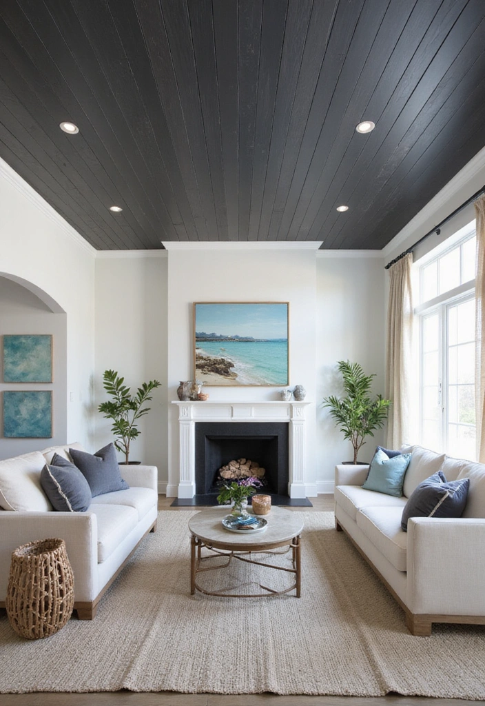 19 Coastal-Inspired Painted Wood Ceiling Ideas for a Relaxing Vibe! - 12. Coastal Charcoal