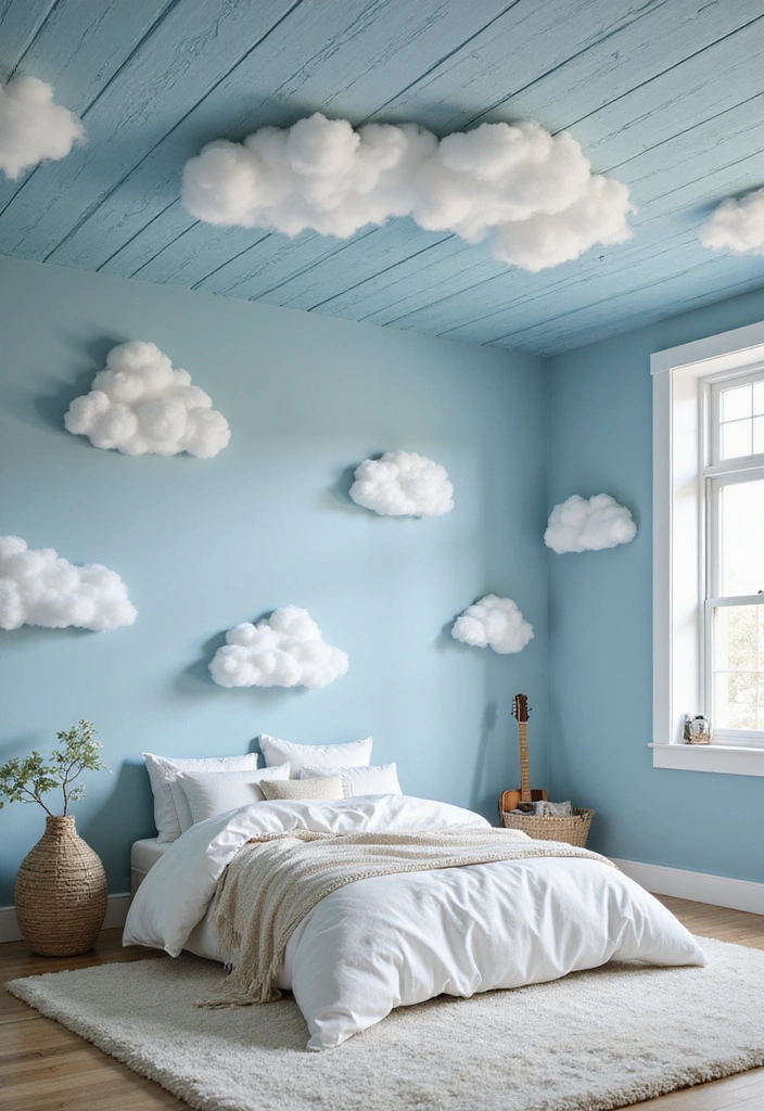 19 Coastal-Inspired Painted Wood Ceiling Ideas for a Relaxing Vibe! - 16. Whimsical Clouds