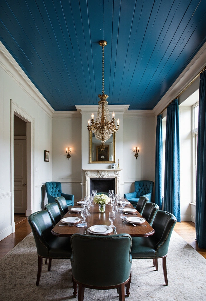 19 Coastal-Inspired Painted Wood Ceiling Ideas for a Relaxing Vibe! - 17. Jewel Tones