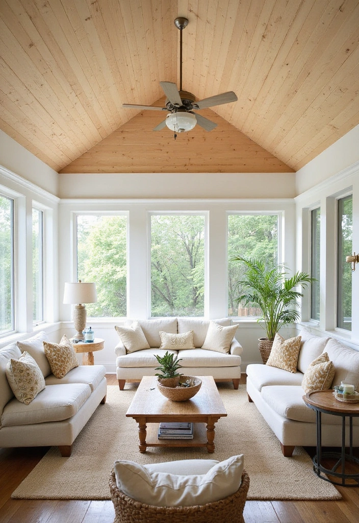 19 Coastal-Inspired Painted Wood Ceiling Ideas for a Relaxing Vibe! - 5. Sun-Kissed Sand