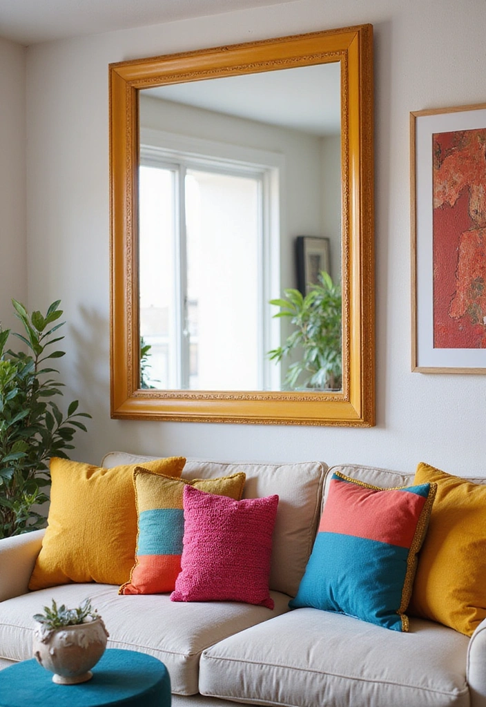 20 Creative Ways to Decorate Your Living Room with a Large Mirror for Maximum Impact! - 11. Add a Touch of Color