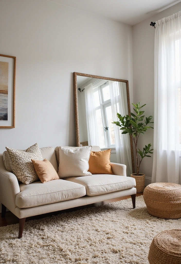 20 Creative Ways to Decorate Your Living Room with a Large Mirror for Maximum Impact! - 13. Play with Textures