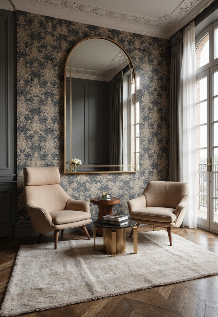 20 Creative Ways to Decorate Your Living Room with a Large Mirror for Maximum Impact! - 15. Create a Statement Wall