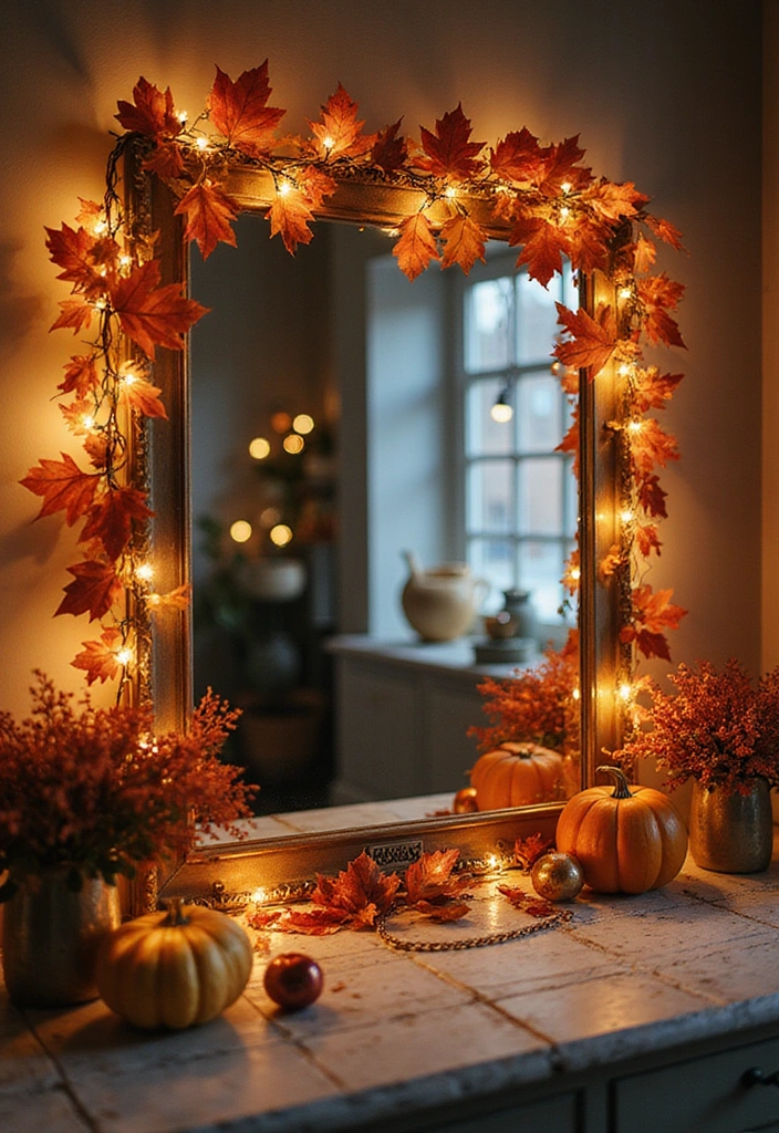 20 Creative Ways to Decorate Your Living Room with a Large Mirror for Maximum Impact! - 20. Create a Seasonal Display