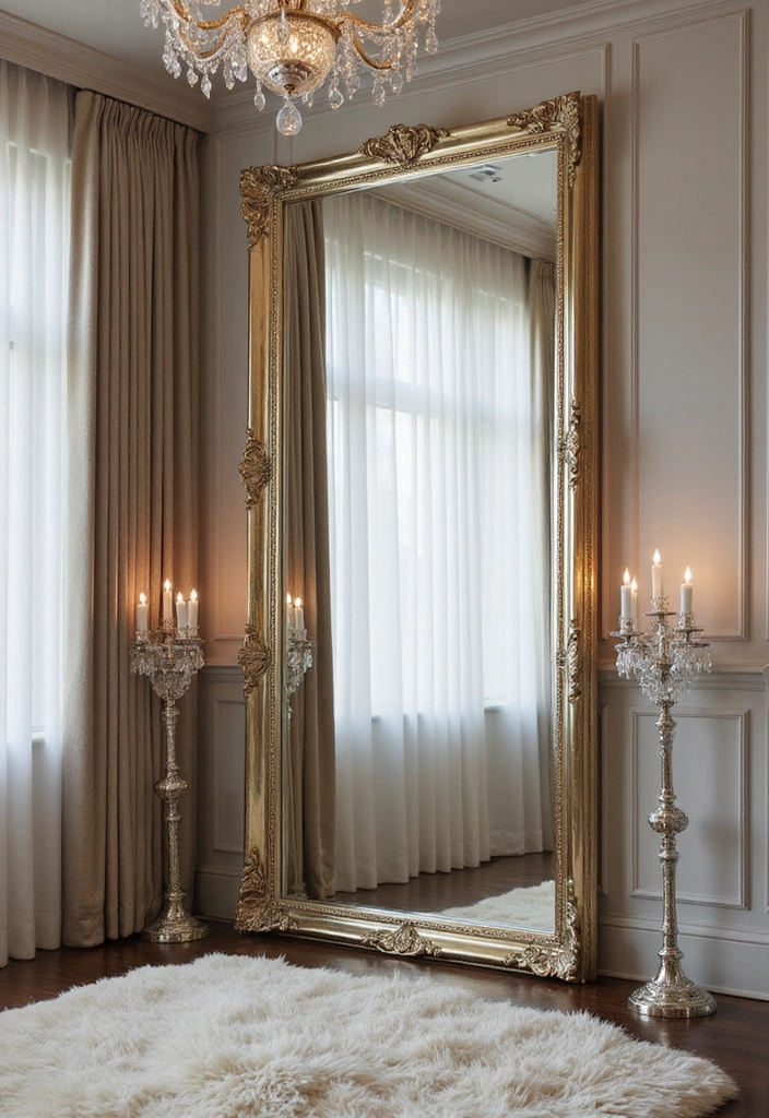 20 Creative Ways to Decorate Your Living Room with a Large Mirror for Maximum Impact! - 6. Add a Touch of Glamour