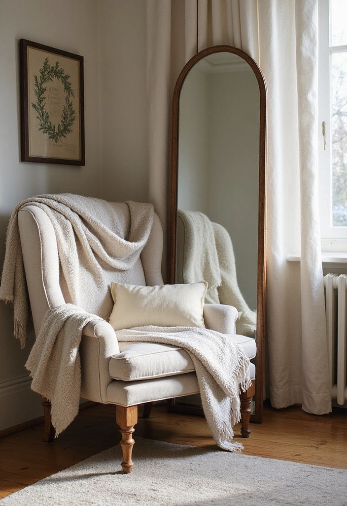 20 Creative Ways to Decorate Your Living Room with a Large Mirror for Maximum Impact! - 7. Create a Cozy Nook