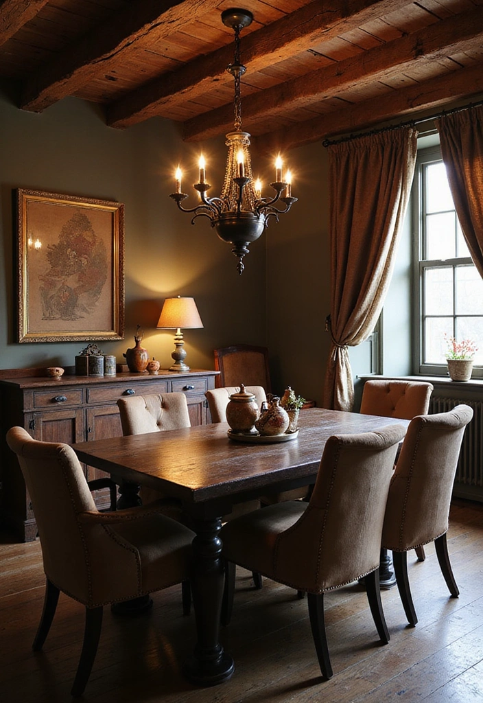 20 Elegant Dark Brown Dining Room Inspirations Featuring Rustic Wooden Tables and Warm Lighting! - 10. Warm Rustic Elegance