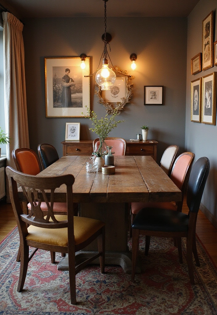 20 Elegant Dark Brown Dining Room Inspirations Featuring Rustic Wooden Tables and Warm Lighting! - 11. Eclectic Mix